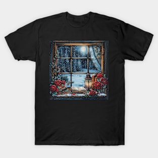 Fantasy winter starry night window T-Shirt